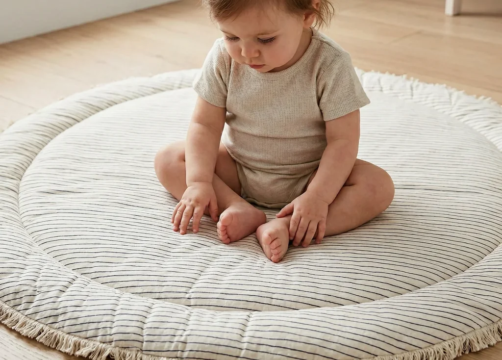 Striped organic cotton baby play mat product photo